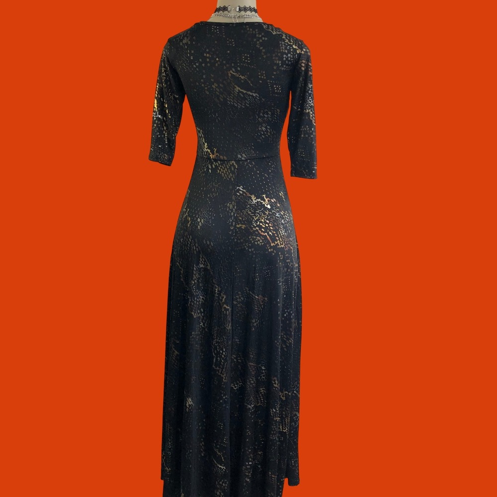 Vintage Y2K SNAP Black Gold Wrap Maxi Dress S 2000s Mesh Goth Party Clubwear - Picture 4 of 9